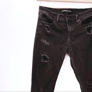 EXPRESS Mid-Rise Black Distressed Skinny Jeans